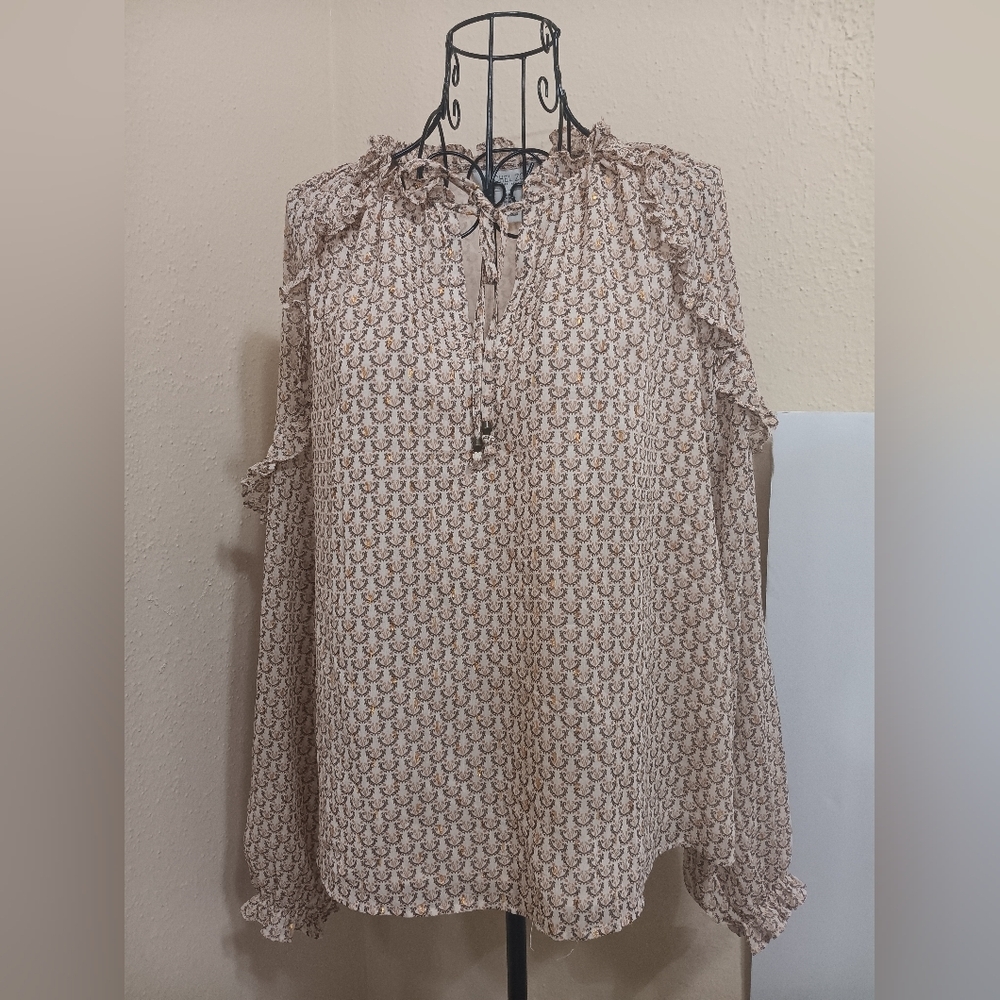 Rachel Zoe Cream Flutter Sleeve Blouse with Tie Front